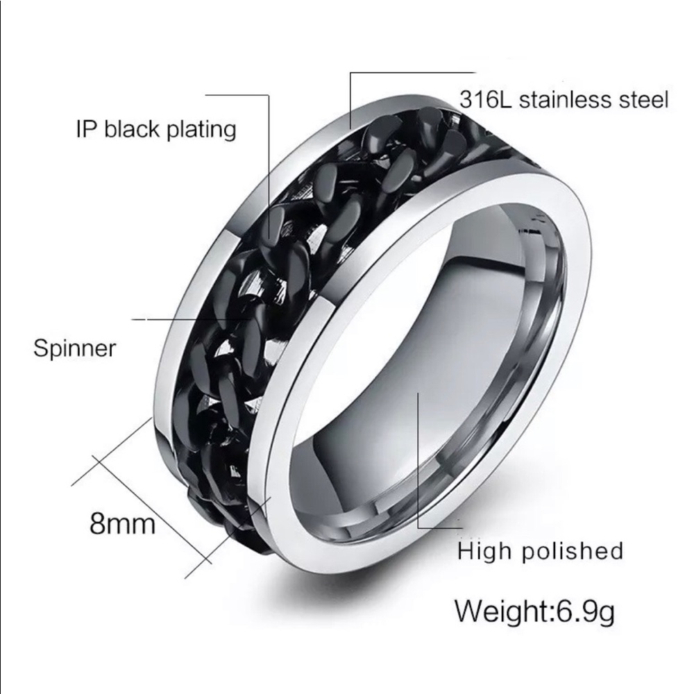 Unique Spin Chain Ring - Stainless Steel-Size 8 for Father’s Day!